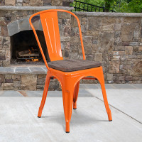 Flash Furniture CH-31230-OR-WD-GG Orange Metal Stackable Chair with Wood Seat 